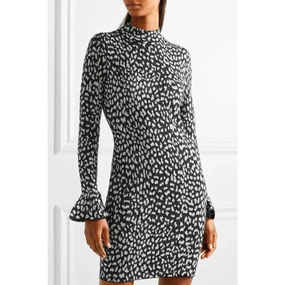 MICHAEL Michael Kors SZ S Black Animal Print Metallic Sweater Dress NEW!